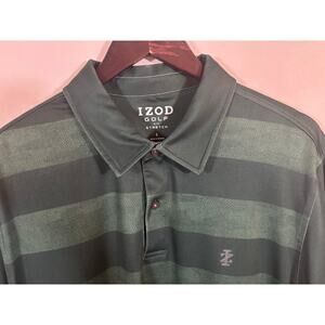 IZOD Golf Stretch Polo Shirt Men’s Large Green Stripe Short Sleeve Performance